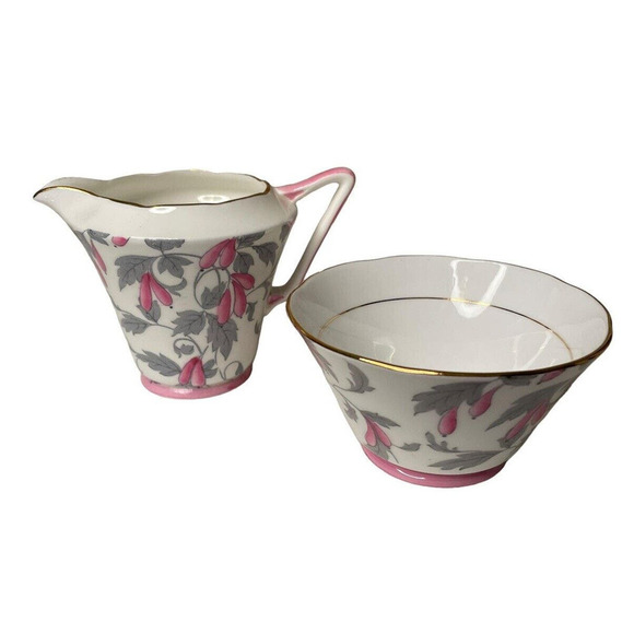 Royal Grafton Ashley Pink English Bone China Cream and Sugar Set 1940’s Antique - Picture 1 of 9